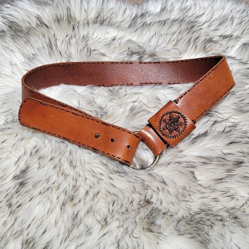 Linea Pelle Leather Waist Belt | Western Boho O-Ring Buckle | Brown